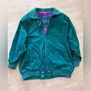 Vintage 80s Acer Green Corduroy Jacket with Plaid Lining  XXL